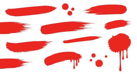 Various scarlet brush strokes and splatters forming an aesthetic decorative arrangement offering