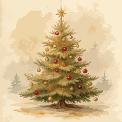 Isolated Christmas tree with star and colorful ornaments on a white background for your holiday celebration