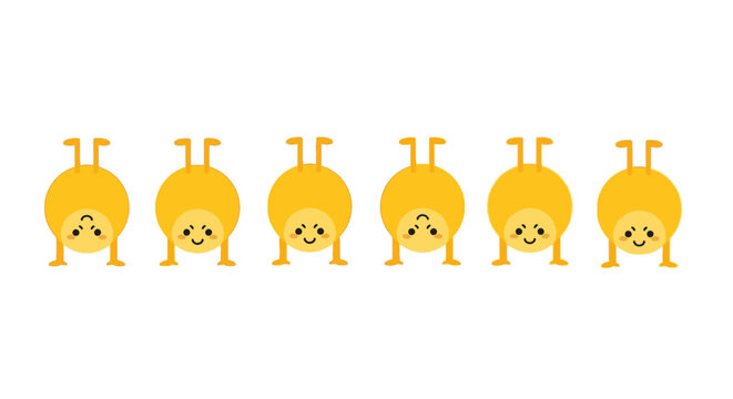 Quirky characters balancing with smiles a playful cartoon illustration in cheerful yellow tones