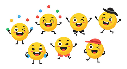 Cheerful Emoticons with Expressive Poses and Unique Accessories Displaying Joyful and Playful