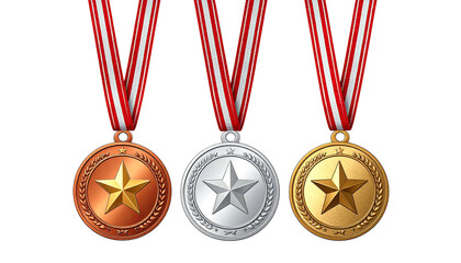 Medals with star centers hang from red, white, stripes