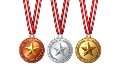 Medals with star centers hang from red, white, stripes