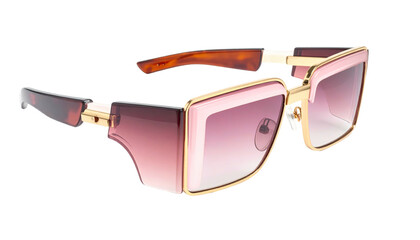 Retro-futuristic sunglasses with layered pink and gold frame