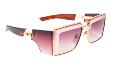 Retro-futuristic sunglasses with layered pink and gold frame