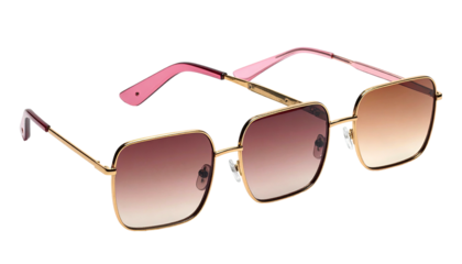 Square-framed sunglasses with gold rims and pink ombre temples