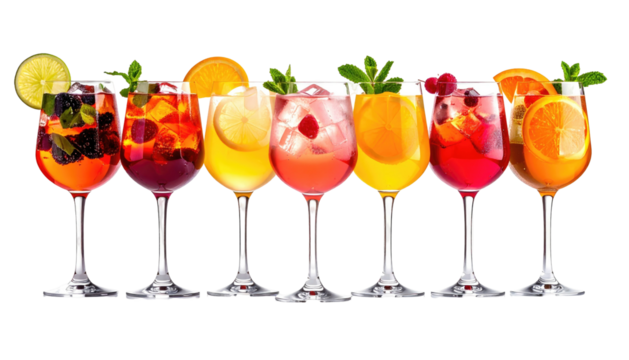 Row of colorful fruit cocktails