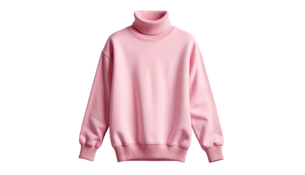 Soft, pink turtleneck sweater isolated on a dark background
