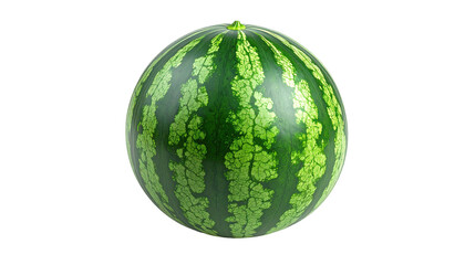 Round, green watermelon with dark stripes against black background