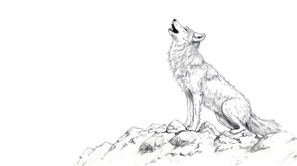 Wolf howling on mountain peak, artistic drawing