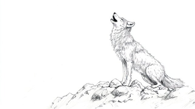 Wolf howling on mountain peak, artistic drawing