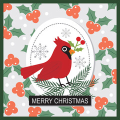 Christmas card with cardinal bird avd berry