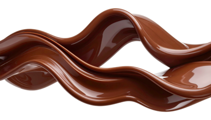 Swirling dark brown chocolate ribbon on black