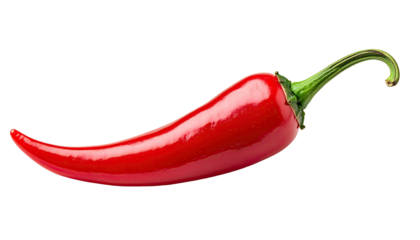 Bright red chili pepper with green stem, isolated