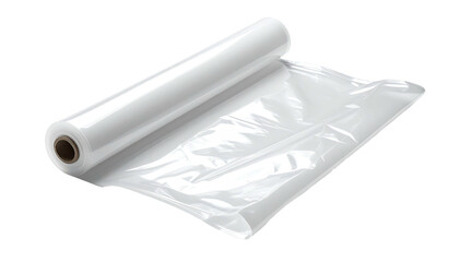 Plastic wrap roll, translucent and crinkled, on dark background