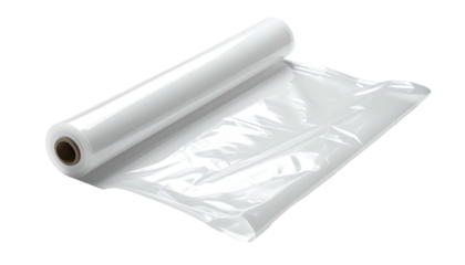 Plastic wrap roll, translucent and crinkled, on dark background