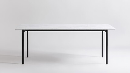 Modern white marble dining table against white background.  Possible use Product photography