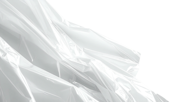 Wrinkled, translucent plastic sheet on black backdrop