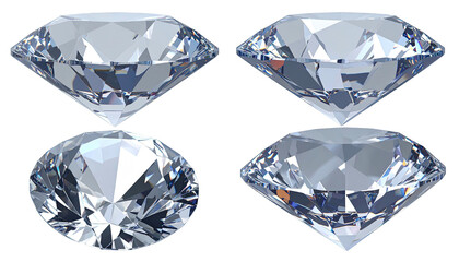 Four clear, faceted gemstones, set against a black background