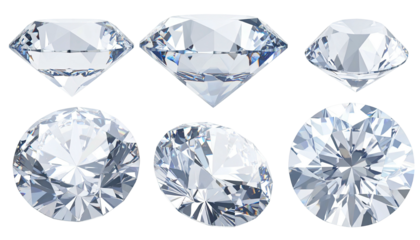 Six diamonds showcase facets and brilliance