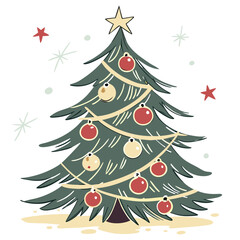 Abstract vector illustration of a Christmas tree with star and ornaments, a perfect holiday decoration symbol for winter celebration and new year