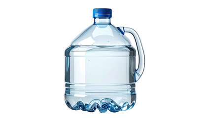 Water-filled plastic jug with blue cap and handle on dark background