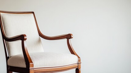Empty chair on a light wall, in a well lit room, for real estate or interior design