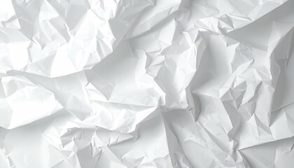 Crumpled white paper surface, textured and starkly illuminated