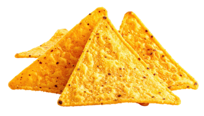 Stacked triangular corn chips with rough texture on black