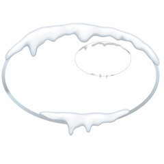 Oval Frame with Melting Snow Drips and Black Inner Circle Against Transparent Background