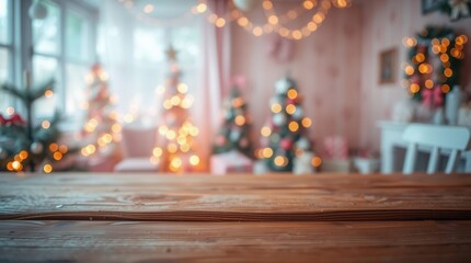 Christmas trees lights bokeh holiday celebration festive season winter decoration background xmas party new year eve gifts