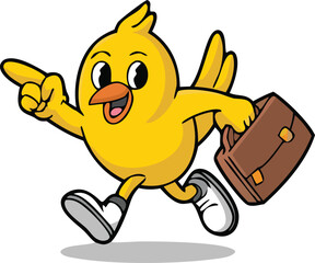 Business Bird Mascot Cartoon Character Walking with Briefcase Vector Illustration