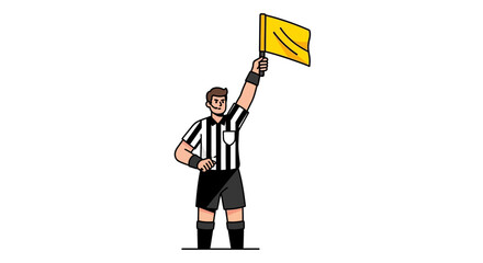 Soccer Referee Signaling Offside with Yellow Flag Cartoon Vector Illustration american football