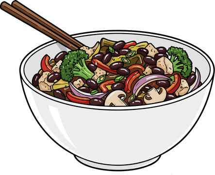 bowl of food with chopsticks clip art preview