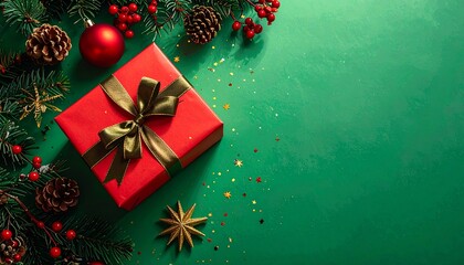 christmas gift box on green screen background, flat clay design