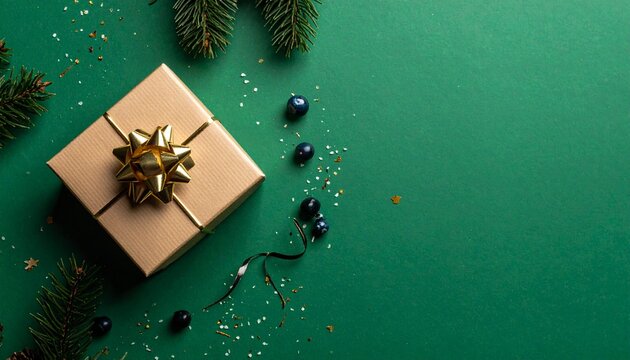 christmas gift box on green screen background, flat clay design - Powered by Adobe