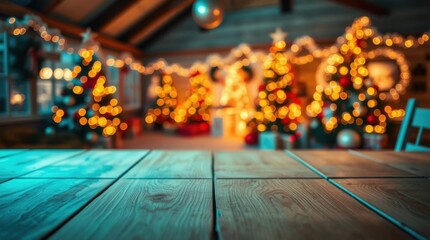 Christmas trees lights holiday celebration festive season winter xmas decoration ornaments gifts presents background bokeh blurred