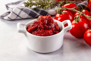Red organic fresh tomato paste