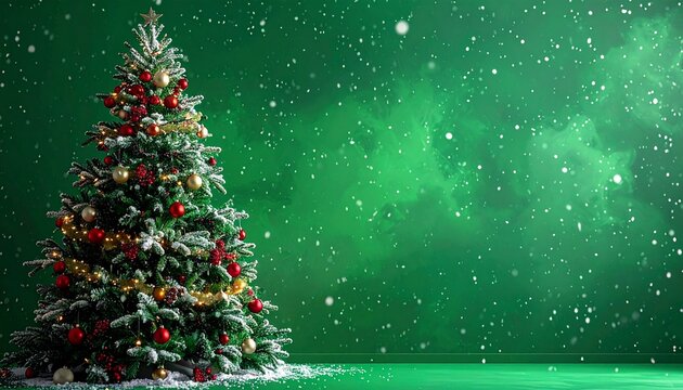 christmas tree and snowflakes on green screen background