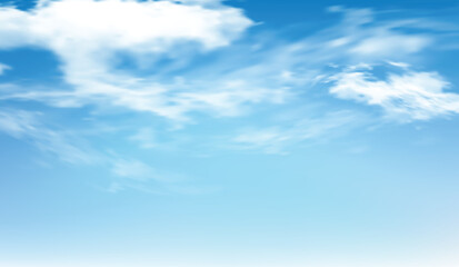 Realistic Blue sky background with fluffy white clouds.Nature landscape cloudy beautiful bright sunlight in summer or spring season. Abstract backdrop creates a clean, fresh, and uplifting atmosphere
