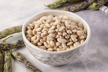 Raw dry white beans heap