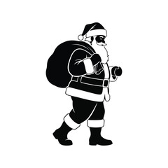 Santa claus walking with gift sack silhouette   christmas holiday icon vector isolated on white background, Vector