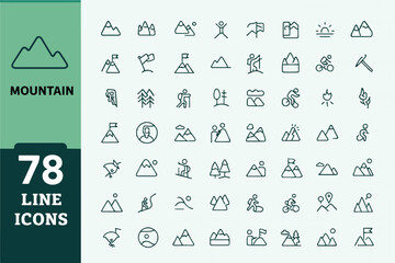 Mountain and Hiking Line Icons Set � Outdoor Adventure Vector Pack