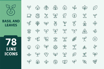 Basil and Leaves Line Icons Set � Minimal Botanical Vector Pack
