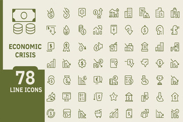 Economic Crisis and Finance Line Icons Set � Recession Business Vector Pack