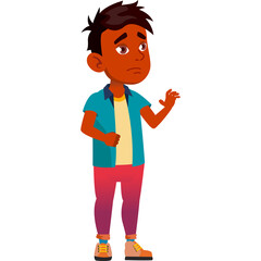 Sad Young Indian Schoolboy With Brown Skin And Dark Hair Wearing A Teal Shirt And Pink Pants With A Transparent Background