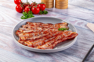 Fried pork bacon for breakfast