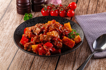 Stew Hungarian goulash with beef and vegetables