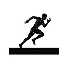 Dynamic male runner silhouette on track, sprinting athlete, speed illustration isolated on white background, Vector