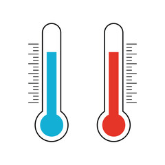 Colorful thermometer icons showing hot and cold temperature levels. Perfect for weather, health, and climate design projects. Transparent background.