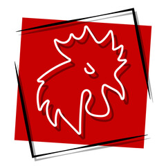 rooster, red banner in a frame. Vector illustration on a white background.
